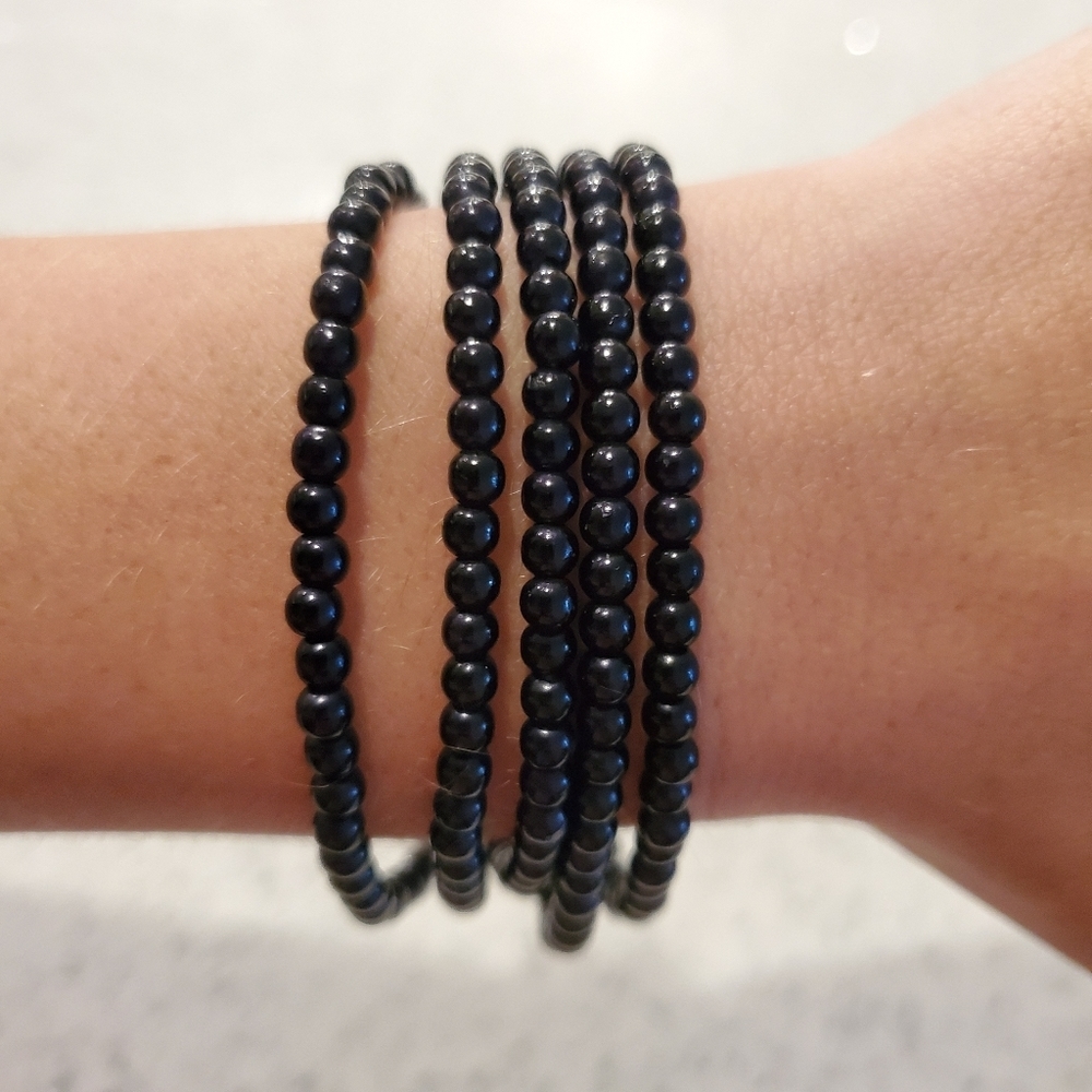 Black Beads Long Necklace Drop Preppy Basic Boho Classic Casual Bracelet Formal